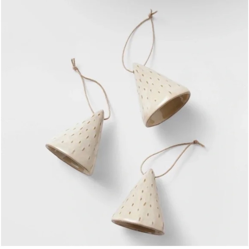 NEW Threshold Studio McGee Neutral Ceramic Bell Ornaments, Set of 3